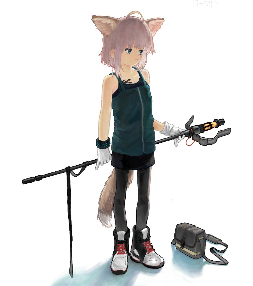 1girl, ahoge, animal_ears, arknights, bag, bare_shoulders, black_dress, black_pantyhose