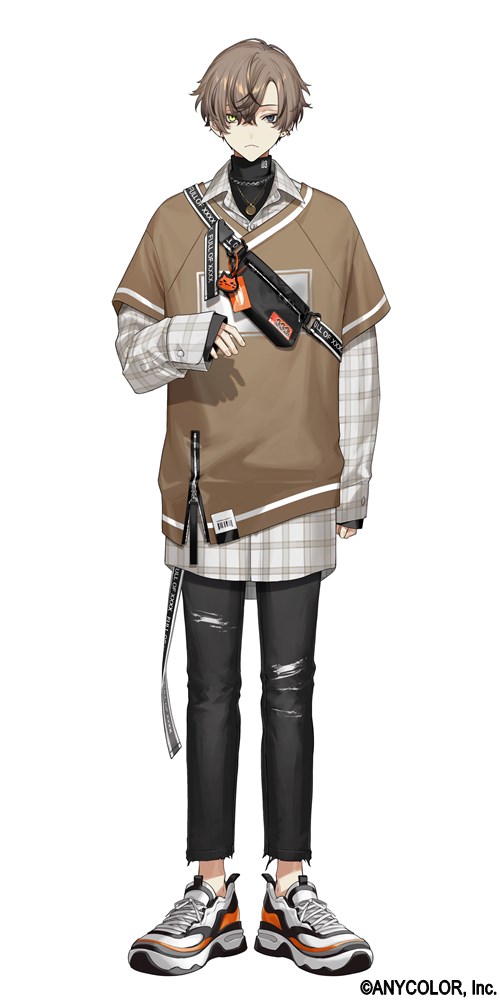 1boy, alban_knox, alban_knox_(2nd_costume), bag, barcode, belt_pouch, black_pants, black_shirt