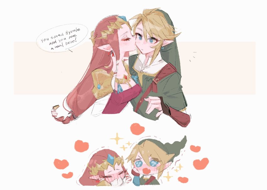 >_<, 1boy, 1girl, blonde_hair, blue_eyes, blush, braid, braided_ponytail