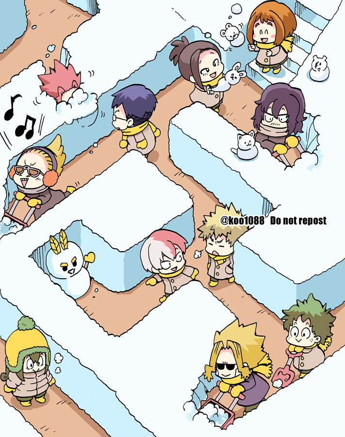 3girls, 6+boys, all_might, asui_tsuyu, bakugou_katsuki, black_hair, blonde_hair, boku_no_hero_academia