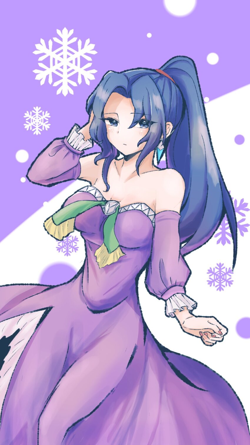 1girl, bare_shoulders, blue_eyes, blue_hair, breasts, choker, closed_mouth, dress