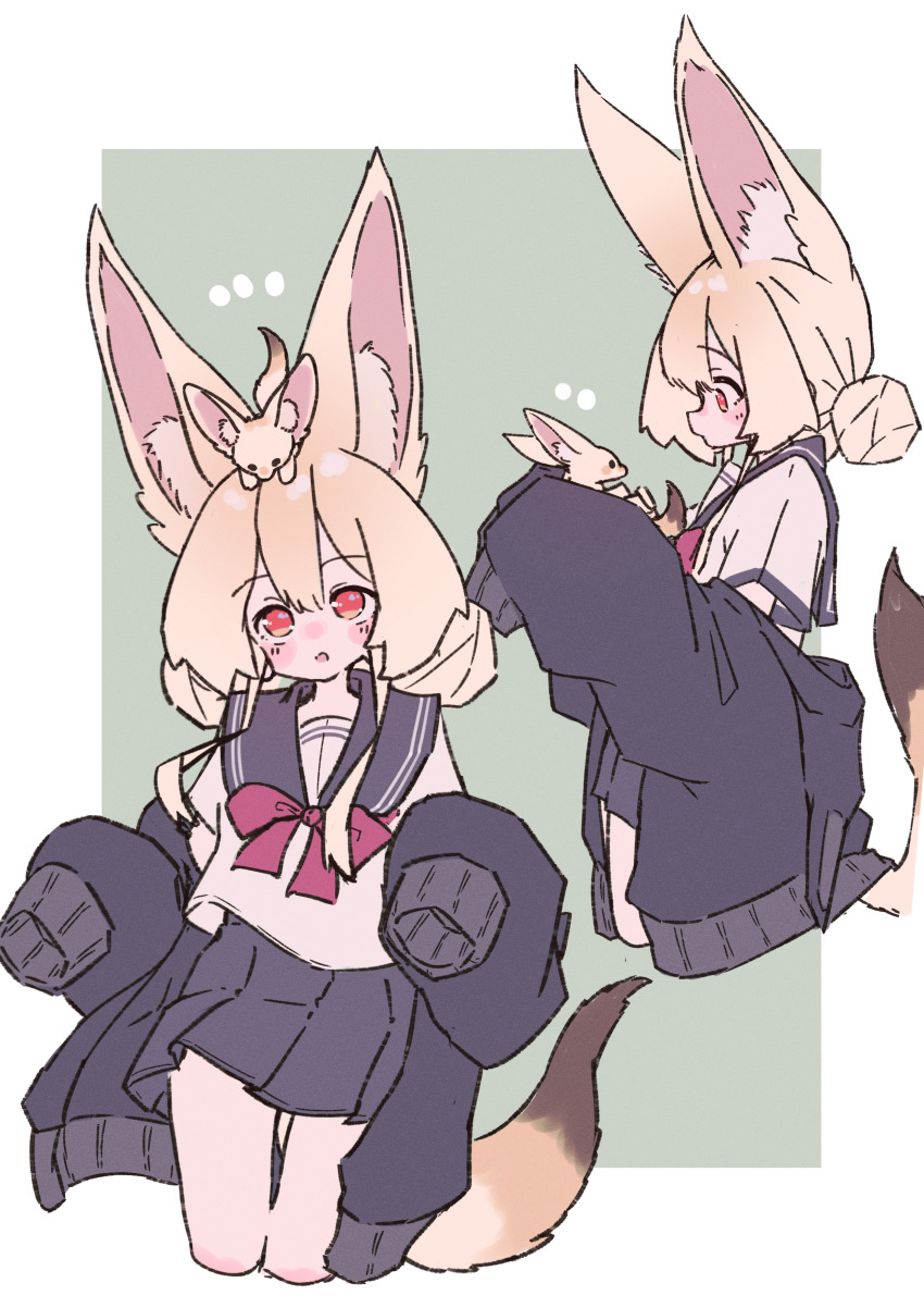 1girl, absurdres, animal, animal_ear_fluff, animal_ears, animal_on_head, black_cardigan, blonde_hair