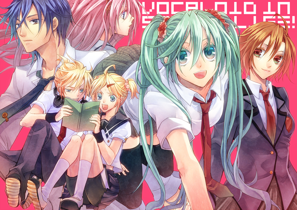 2boys, 4girls, aqua_eyes, aqua_hair, bad_id, bad_pixiv_id, blonde_hair, blue_eyes