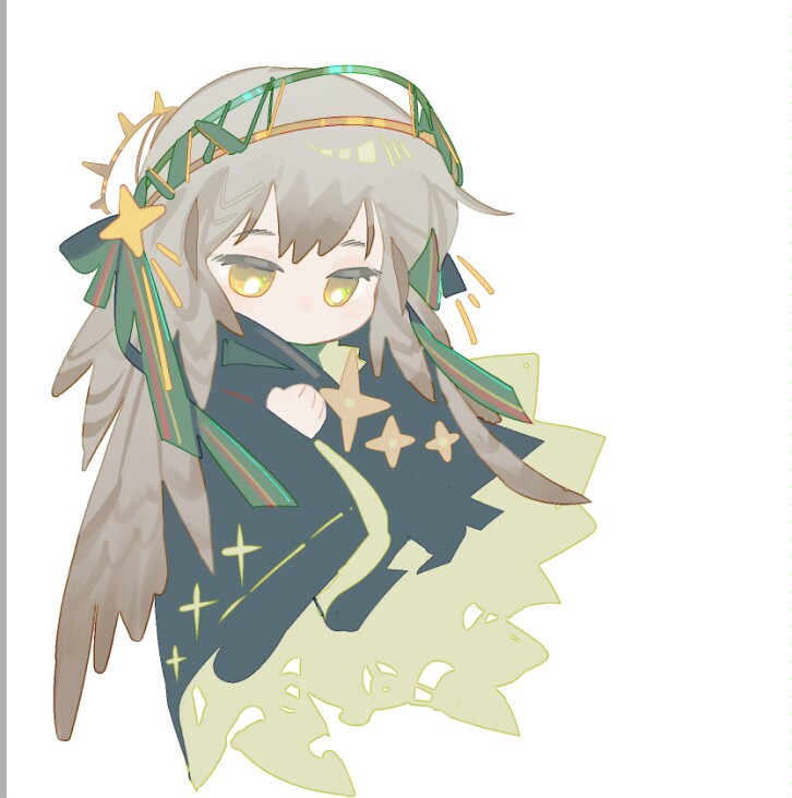 1girl, arknights, black_cloak, chibi, cloak, fartooth_(arknights), fartooth_(hear_the_wind_sing)_(arknights), grey_hair