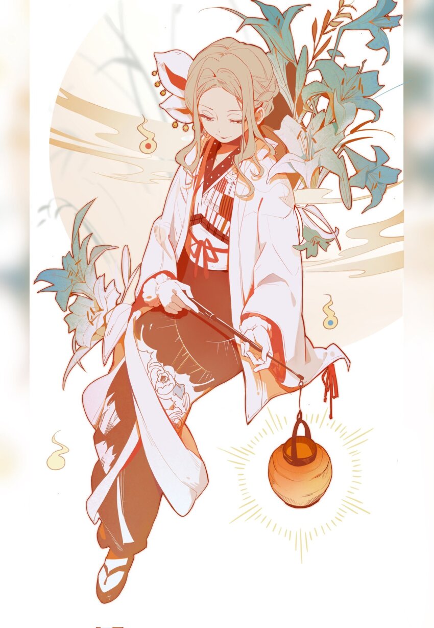 1girl, bow, braid, brown_hair, clefs27, closed_eyes, closed_mouth, flower