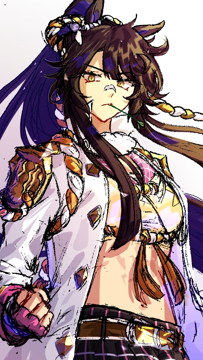 1girl, animal_ears, bandaid, bandaid_on_face, bandaid_on_nose, black_hair, breasts, clenched_hand