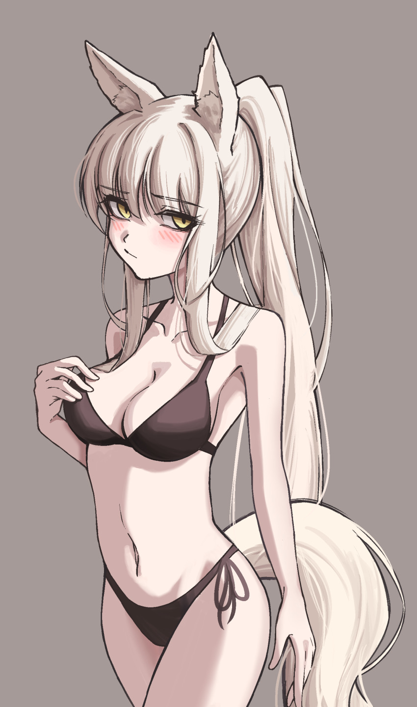 1girl, absurdres, animal_ear_fluff, animal_ears, arknights, bikini, black_bikini, blush