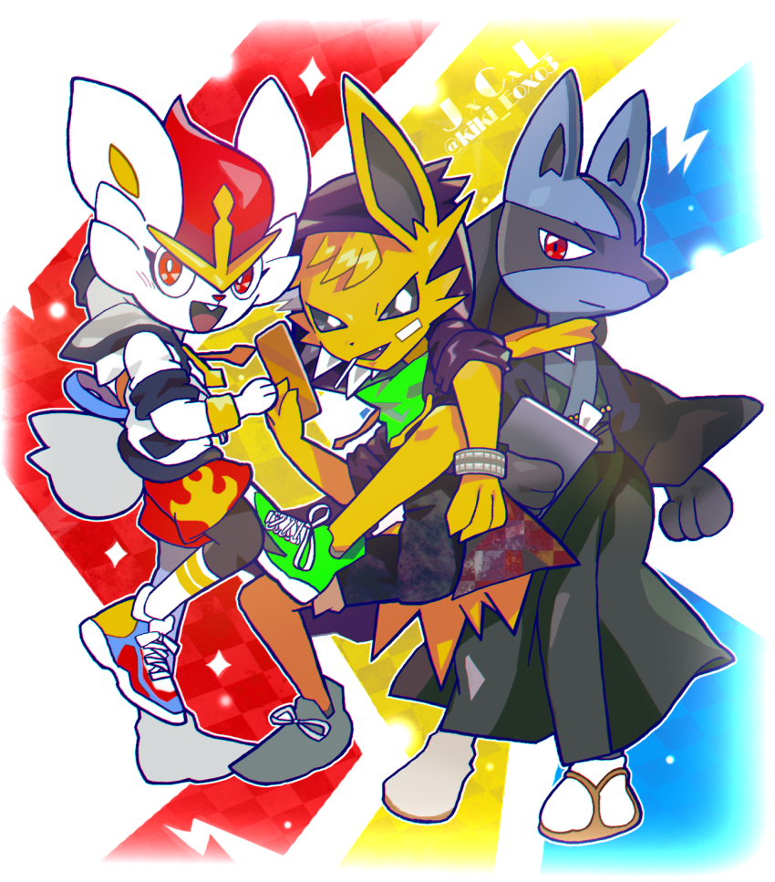 3boys, animal_ears, animal_hands, animal_nose, artist_name, bandaid, bandaid_on_face, black_eyes