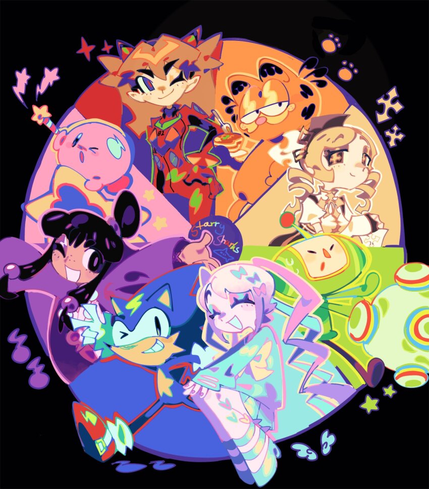 1other, 3boys, 4girls, ace_attorney, blonde_hair, blue_eyes, brown_hair, cat