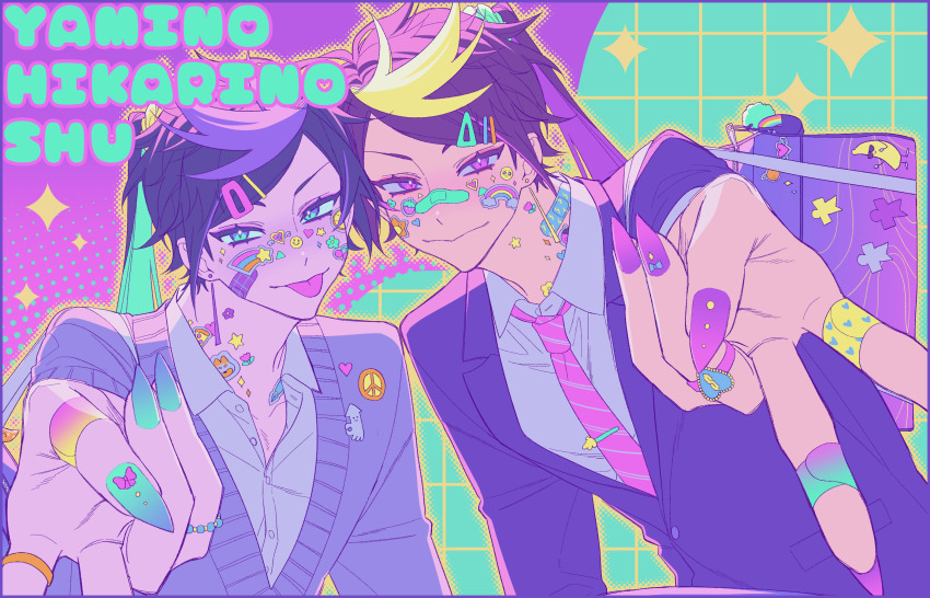 2boys, :p, aqua_background, aqua_eyes, aqua_hair, aqua_nails, augustus_(luca_kaneshiro), babyseven_77