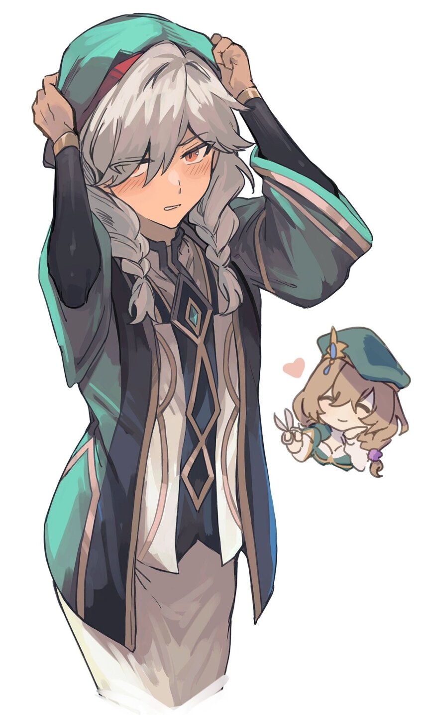 1boy, 1girl, akademeia_uniform, akademiya_uniform, alternate_hairstyle, beret, blush, braid