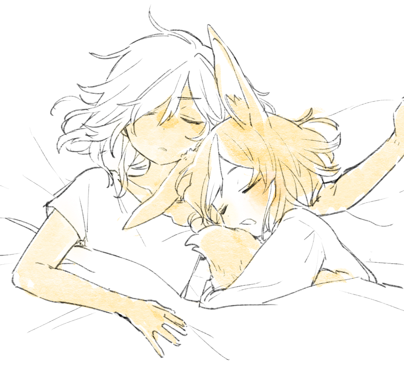 2boys, animal_ears, closed_eyes, cyno_(genshin_impact), fox_ears, fox_tail, genshin_impact, hair_between_eyes