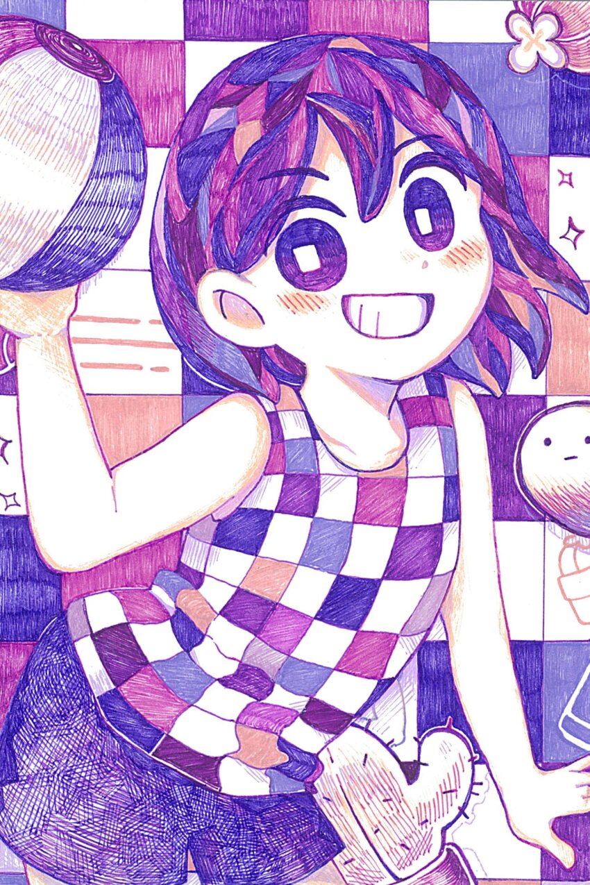 1boy, 720m_orange, ball, collarbone, colored_skin, grin, highres, holding