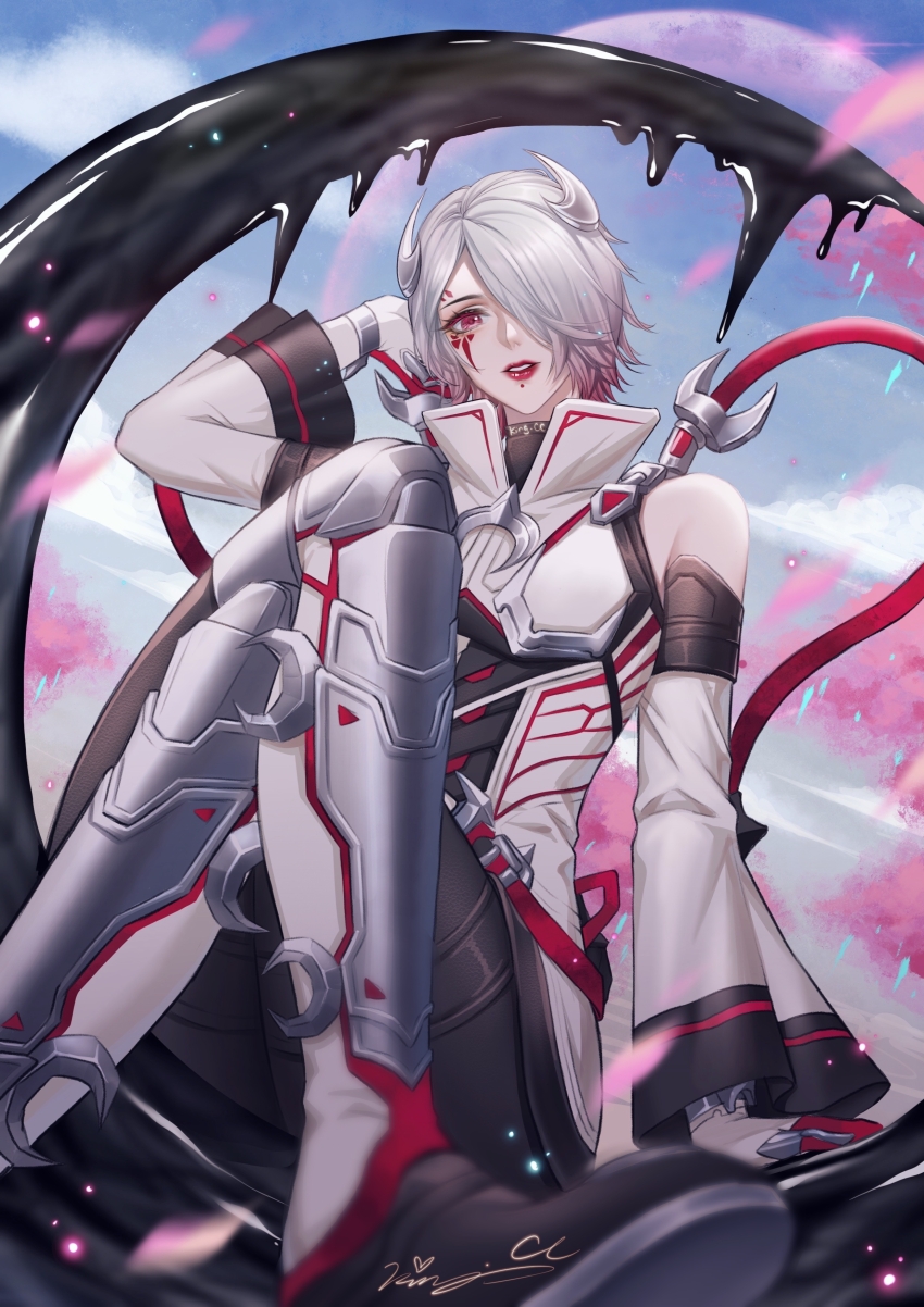 1girl, absurdres, animification, apex_legends, black_boots, blood_moon_catalyst, boots, cable