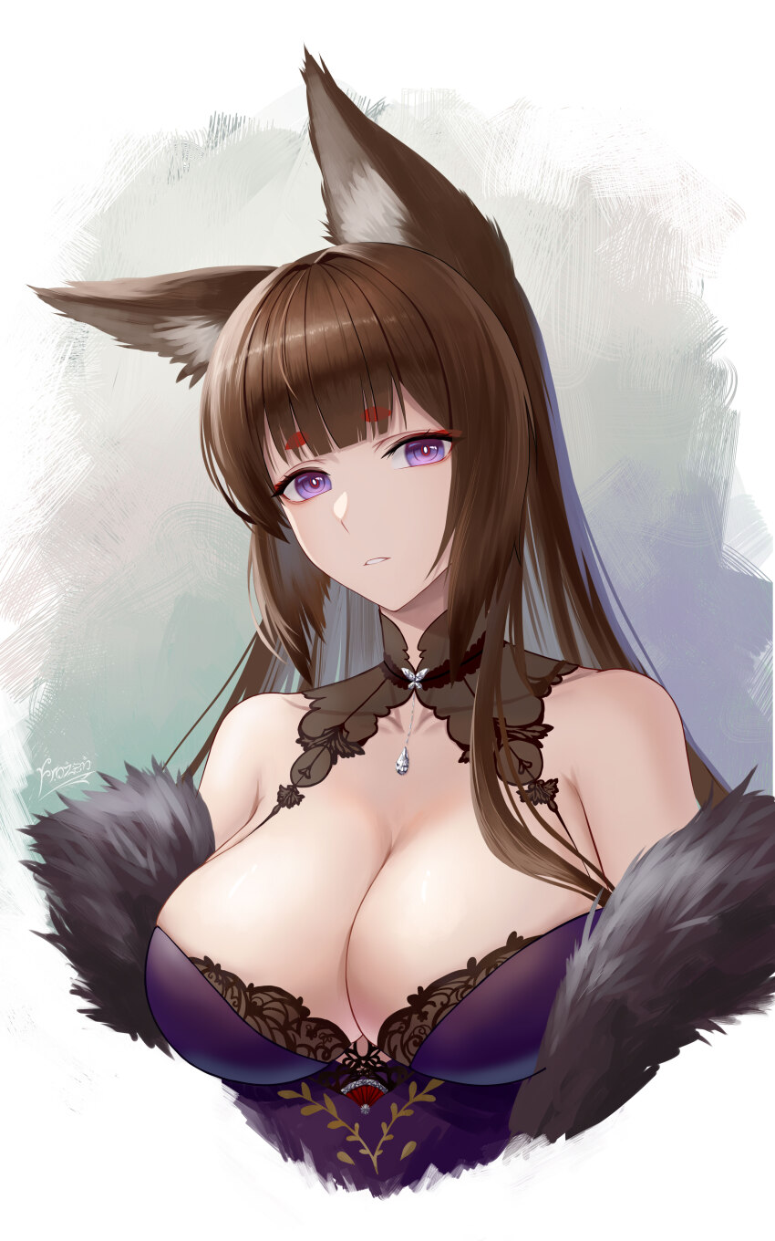 1girl, absurdres, amagi_(azur_lane), amagi_(red_kite_respite)_(azur_lane), animal_ears, azur_lane, bare_shoulders, blunt_bangs