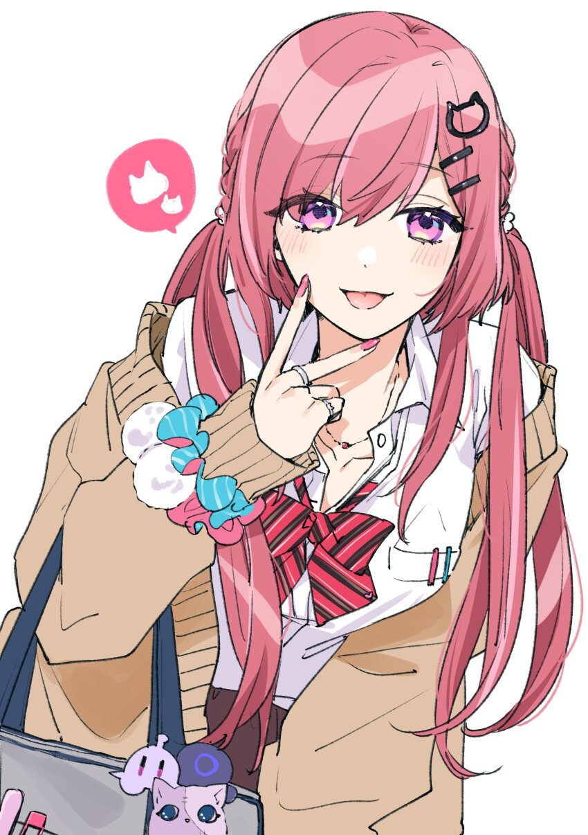 1girl, :p, absurdres, alternate_costume, amagase_muyu, bag, bow, bowtie