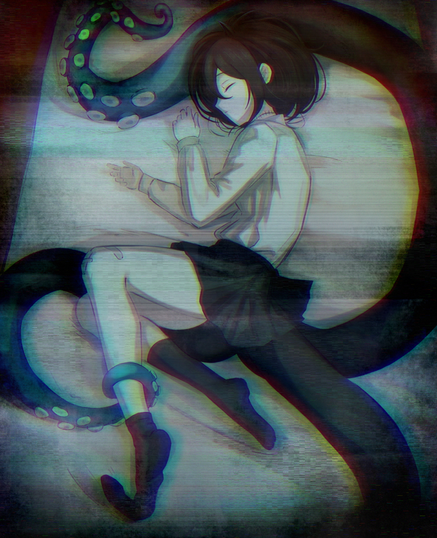 1girl, absurdres, bandage_on_knee, bandaid, bandaid_on_leg, black_hair, black_skirt, black_socks