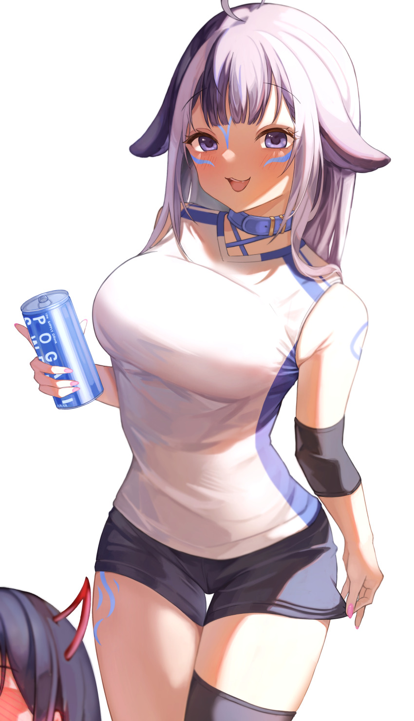 2girls, absurdres, akuma_nihmune, animal_ears, belt_collar, black_hair, black_thighhighs, blue_collar