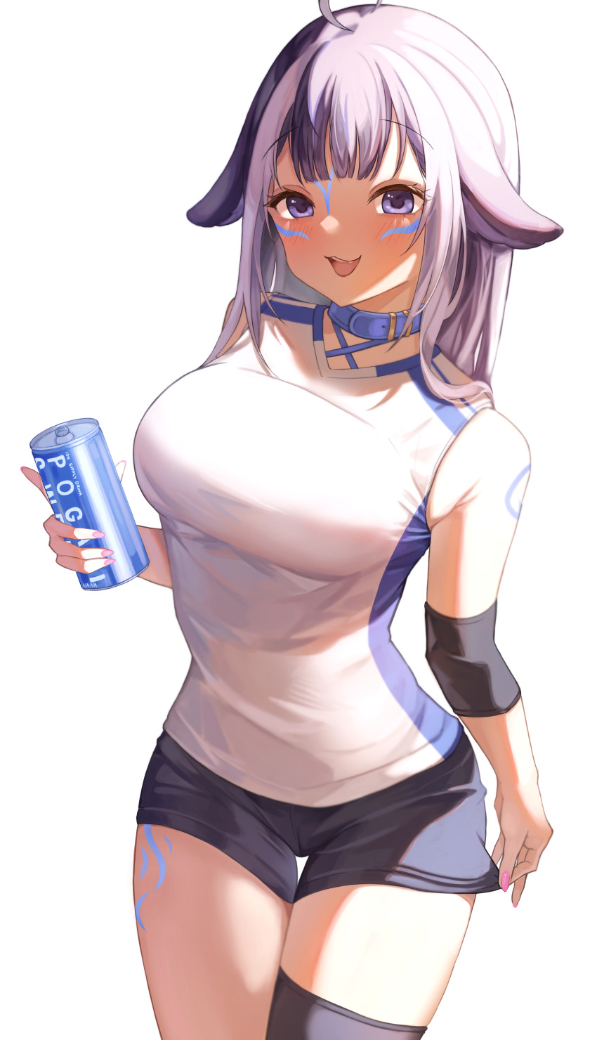 1girl, absurdres, animal_ears, belt_collar, black_hair, black_thighhighs, blue_collar, blush