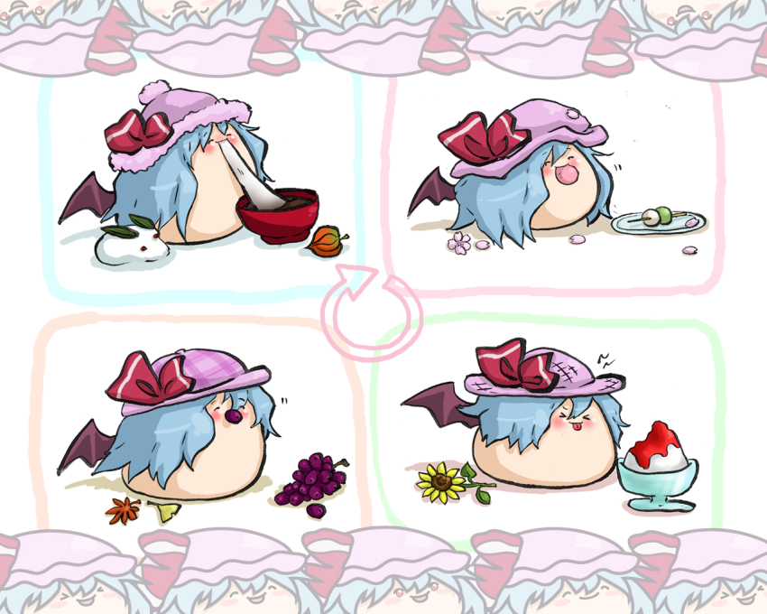 >_<, aby, bat_wings, brain_freeze, rabbit, eating, closed_eyes, female_focus