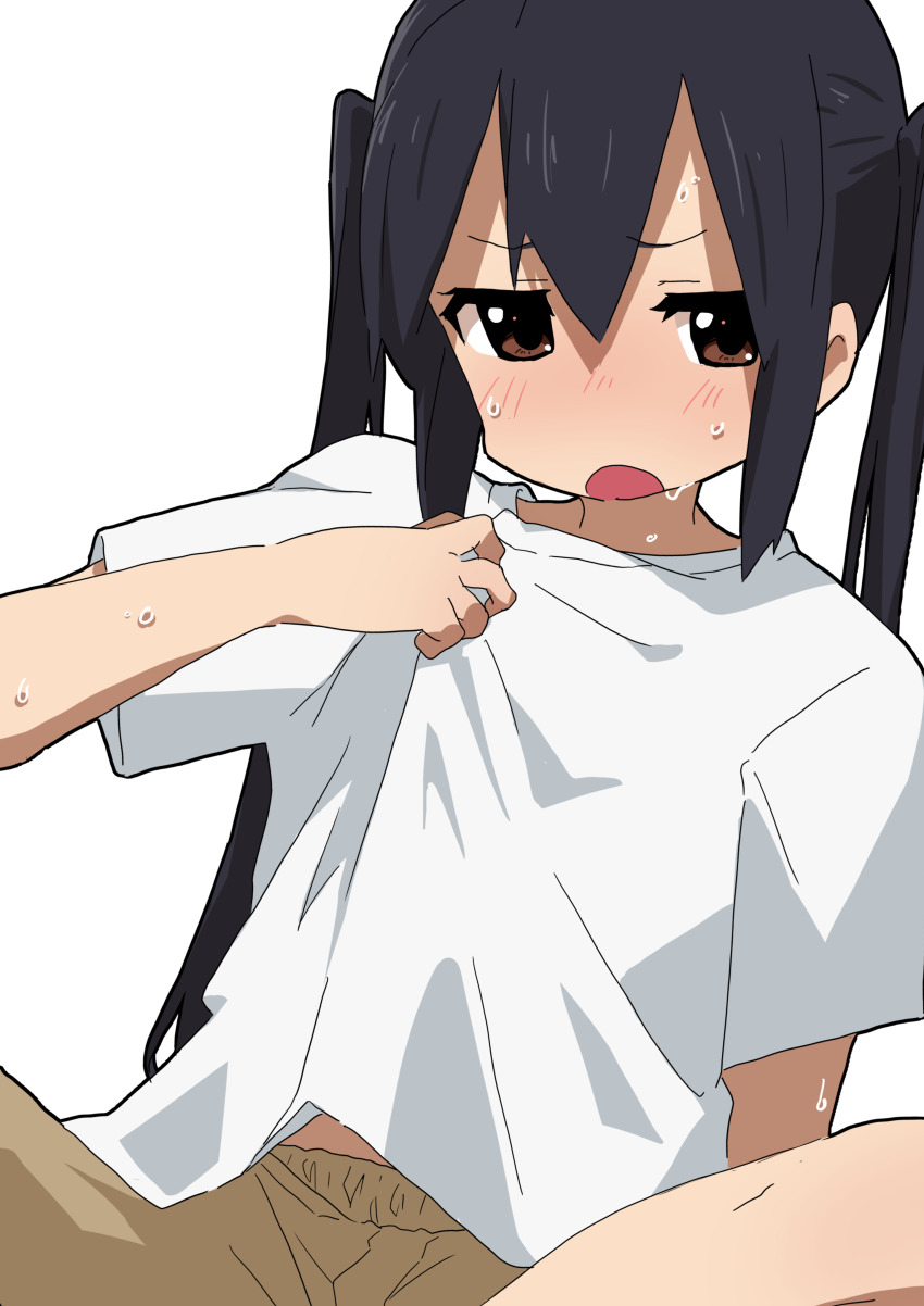 1girl, absurdres, black_hair, brown_eyes, clothes_pull, highres, hot, k-on!