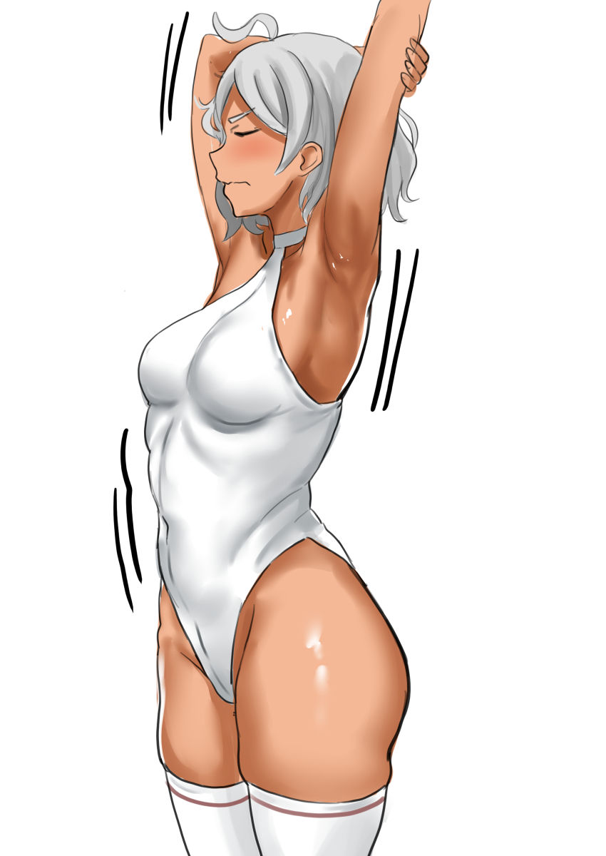 1girl, absurdres, armpits, arms_up, artist_request, ass, breasts, curvy