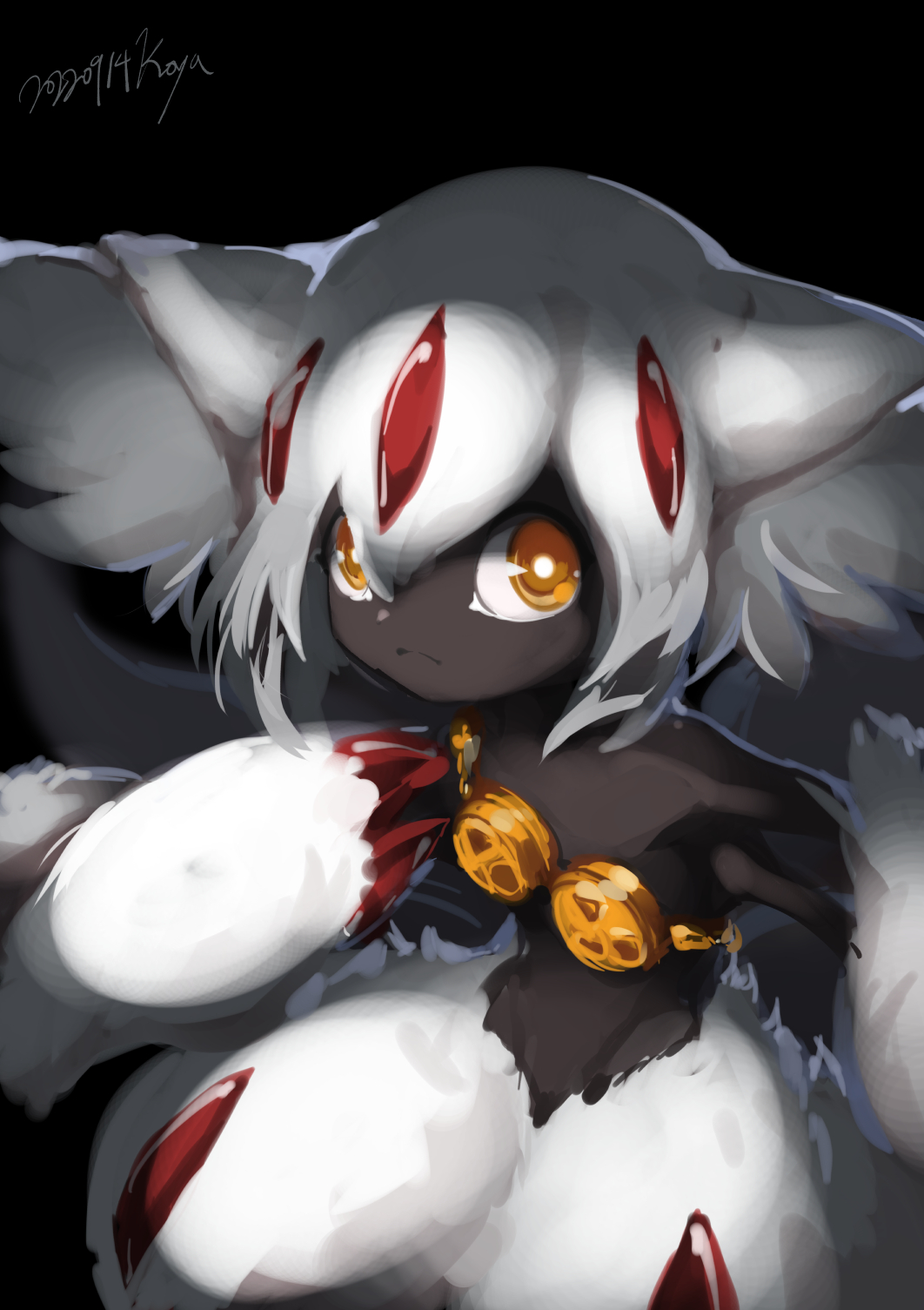 1girl, armpit_peek, black_background, body_fur, claws, dark-skinned_female, dark_skin, dated