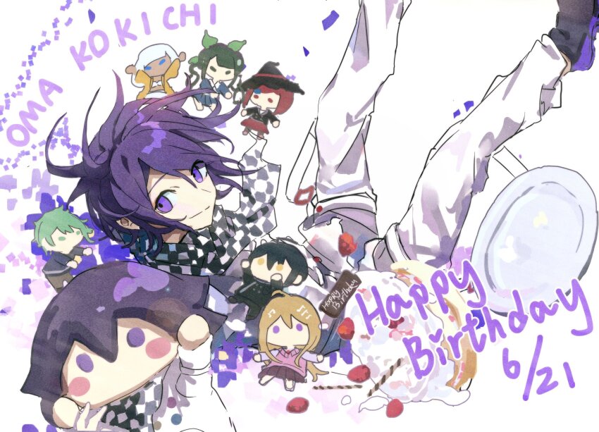 0_scyf, 1boy, akamatsu_kaede, amami_rantaro, black_shoes, chabashira_tenko, character_doll, character_name