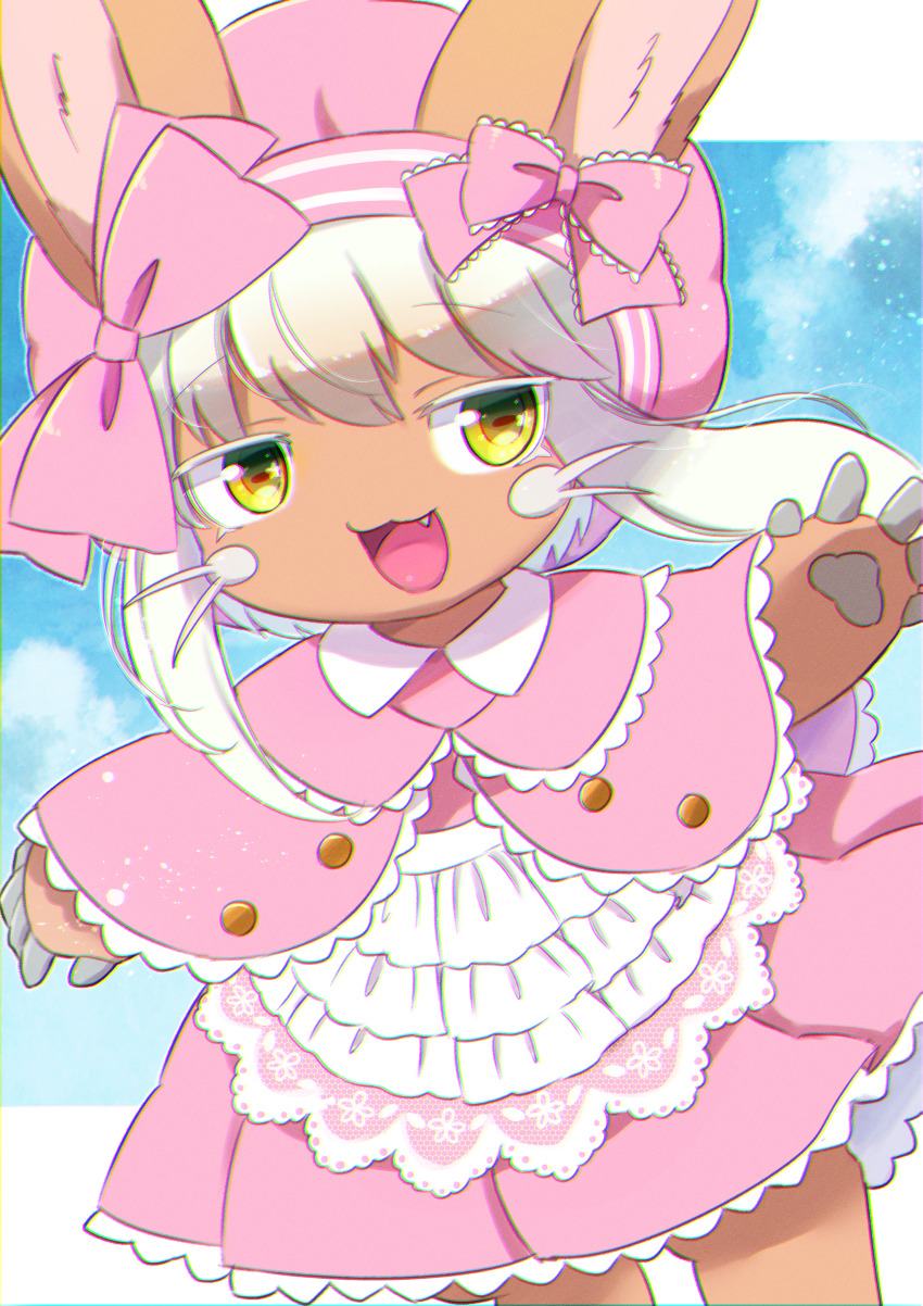1other, absurdres, apron, bow, brown_fur, capelet, chromatic_aberration, claws