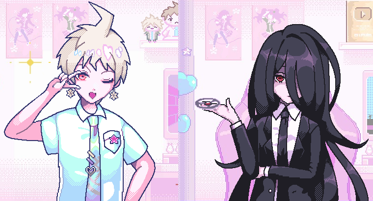 2boys, ahoge, bini_(xocolatl_501), black_hair, blue_necktie, chair, character_doll, collared_shirt