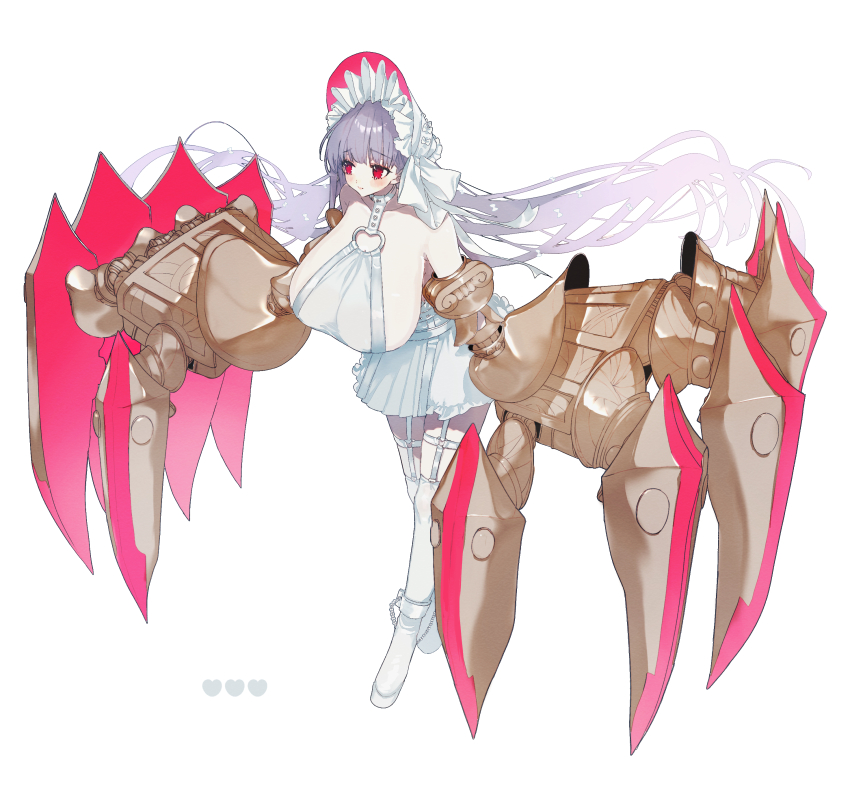 1girl, absurdres, blunt_bangs, blush, bonnet, bow, breasts, claw_(weapon)