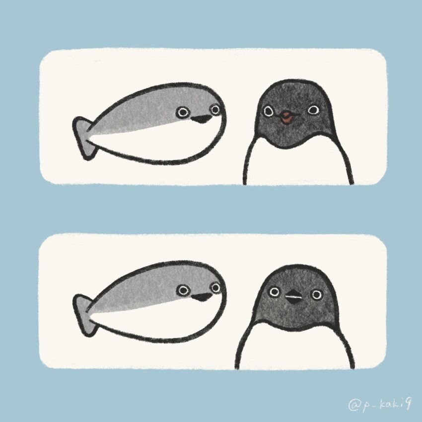 animal_focus, beak, bird, black_mouth, highres, no_humans, original, p_kaki9, penguin, sacabambaspis, triangle_mouth