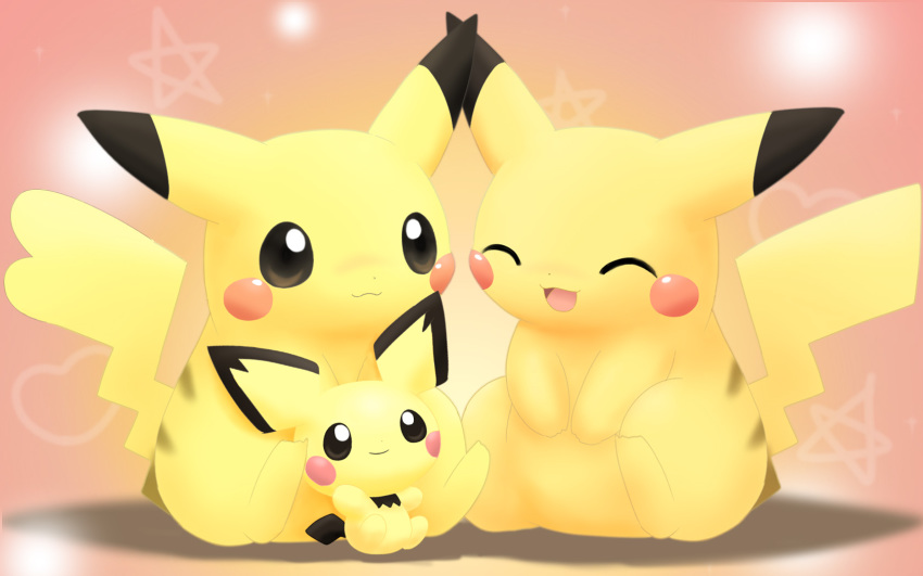 blush, brown_eyes, closed_eyes, family, gen_1_pokemon, gen_2_pokemon, heart, highres