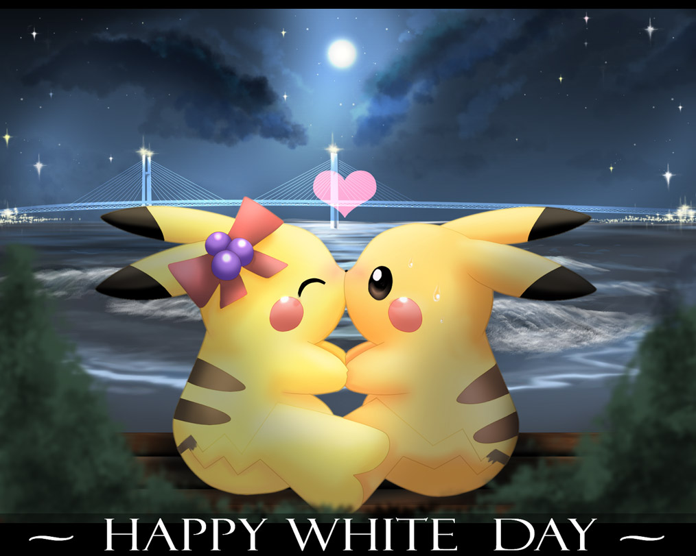 blush, bridge, brown_eyes, cloud, couple, english_text, full_moon, gen_1_pokemon