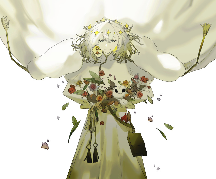 1boy, absurdres, bag, blanca_(fate), blue_eyes, bug, cloak, cowboy_shot