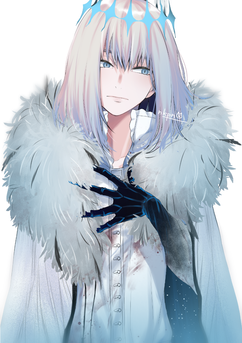 1boy, blue_eyes, cloak, collared_shirt, crown, diamond_hairband, fate/grand_order, fate_(series)