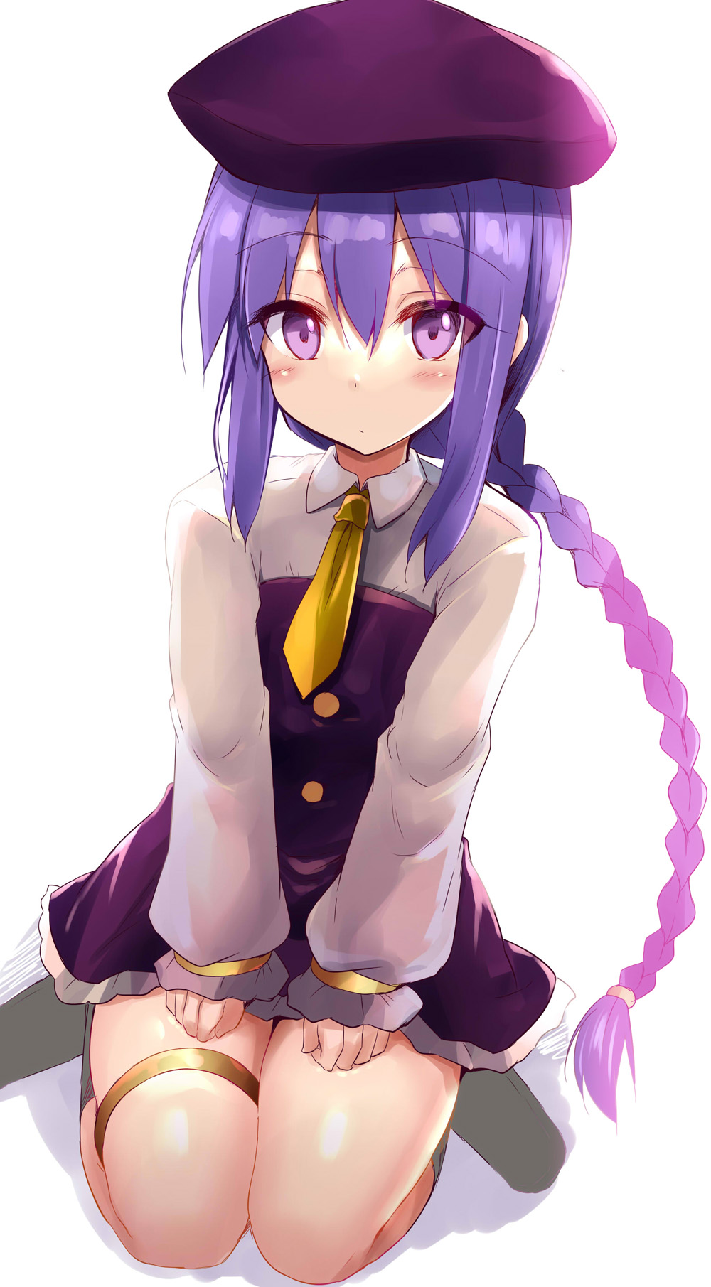 1girl, aged_down, atlas_academy_uniform, beret, blush, braid, braided_ponytail, breasts