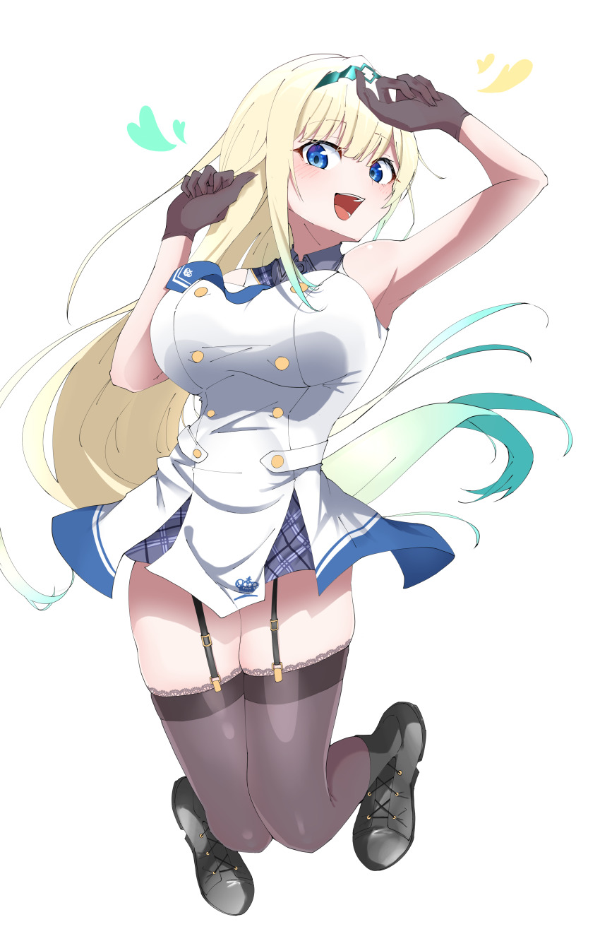 1girl, absurdres, aizawa_ema, aizawa_ema_(2nd_costume), aqua_hair, aqua_hairband, armpits, bare_shoulders