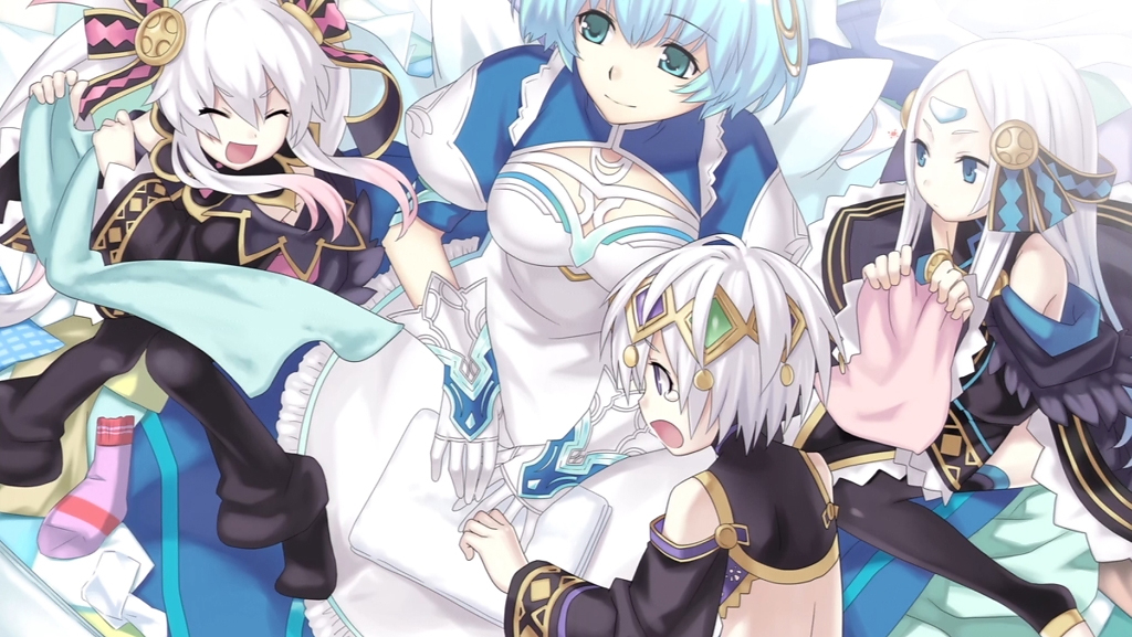 1boy, 3girls, atelier_(series), cross_edge, eruma, gloves, headdress, hirano_katsuyuki