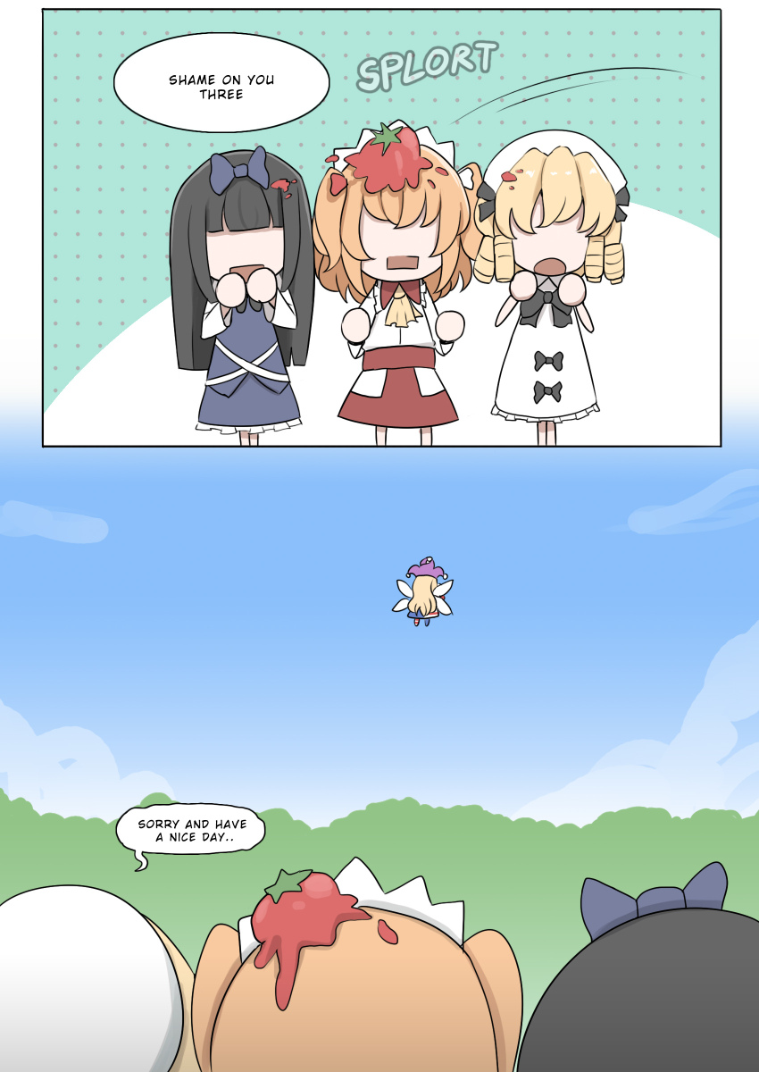 4girls, absurdres, american_flag, american_flag_legwear, american_flag_print, american_flag_shirt, bag, black_bow