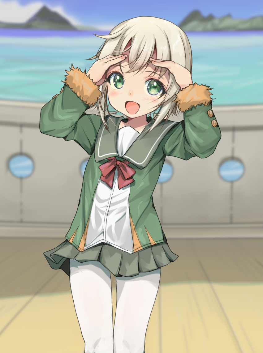 1girl, blonde_hair, blue_sky, blurry, blurry_background, cloud, day, feet_out_of_frame