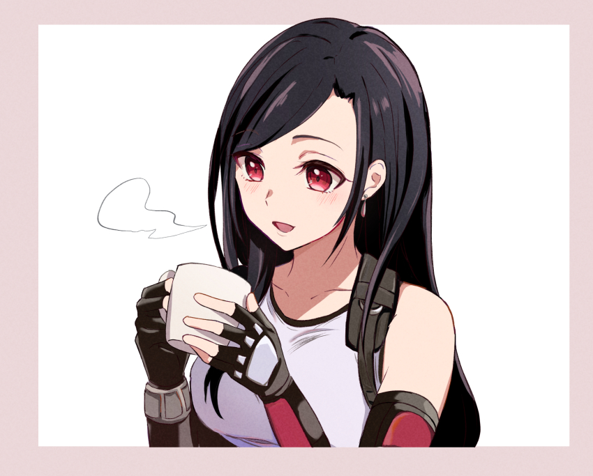 1girl, arm_guards, bare_shoulders, black_gloves, black_hair, black_sports_bra, border, bracelet