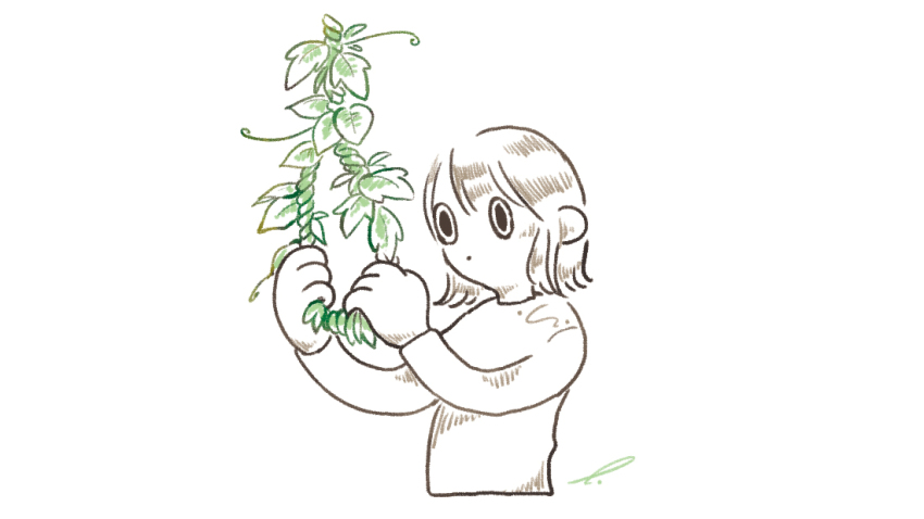 1girl, closed_mouth, cropped_torso, dated_commentary, dot_mouth, holding, holding_rope, imminent_suicide, limited_palette, long_sleeves, noose, original, plant, rope, shirt, short_hair, signature, simple_background, solo, suicide, terao_(omelettera), white_background