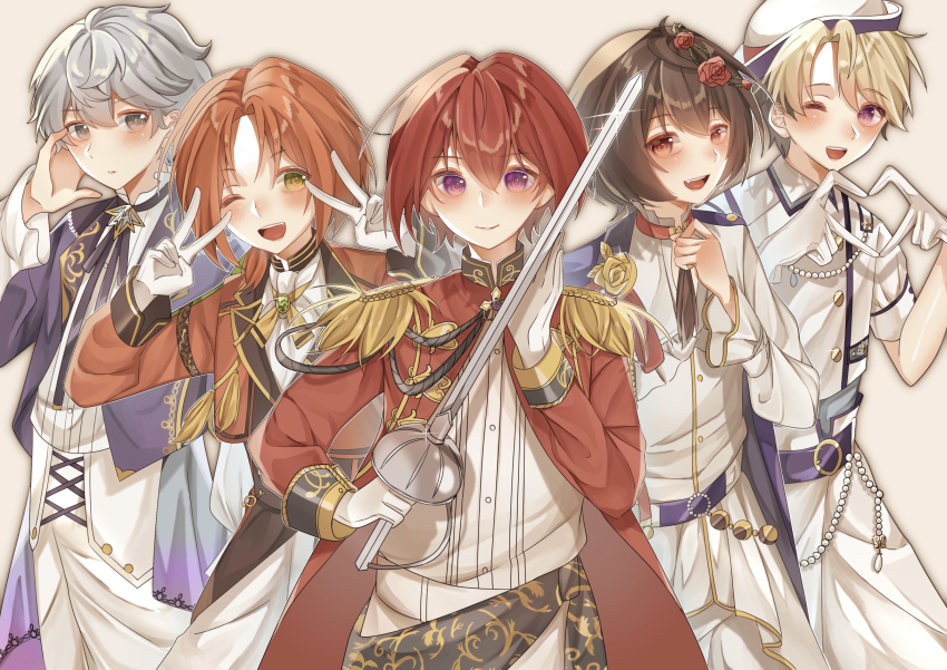 5boys, blonde_hair, brown_eyes, brown_hair, closed_mouth, ensemble_stars!, fang, fight_for_judge_(ensemble_stars!)