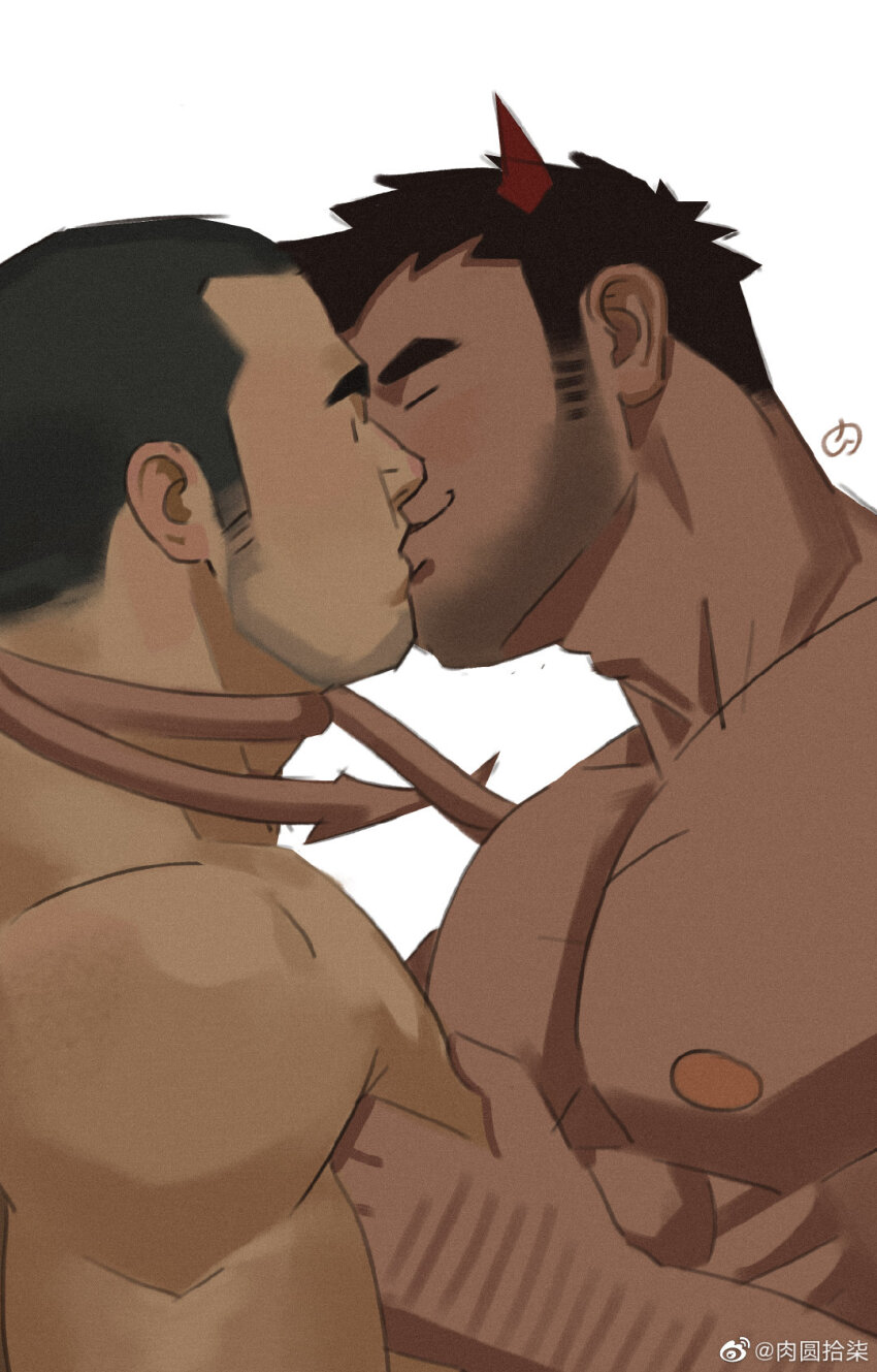 ._., 2boys, :3, =_=, arm_hair, bara, beard_stubble, black_hair
