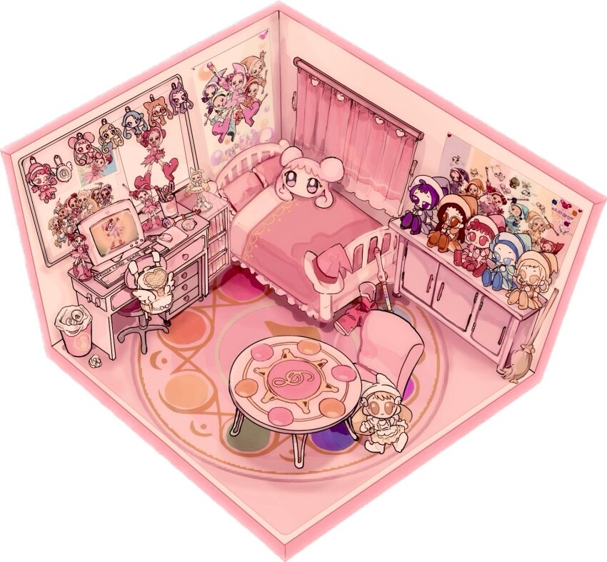 absurdly_detailed_composition, amatou_akuma, asuka_momoko, backpack, bag, broom, chair, character_doll