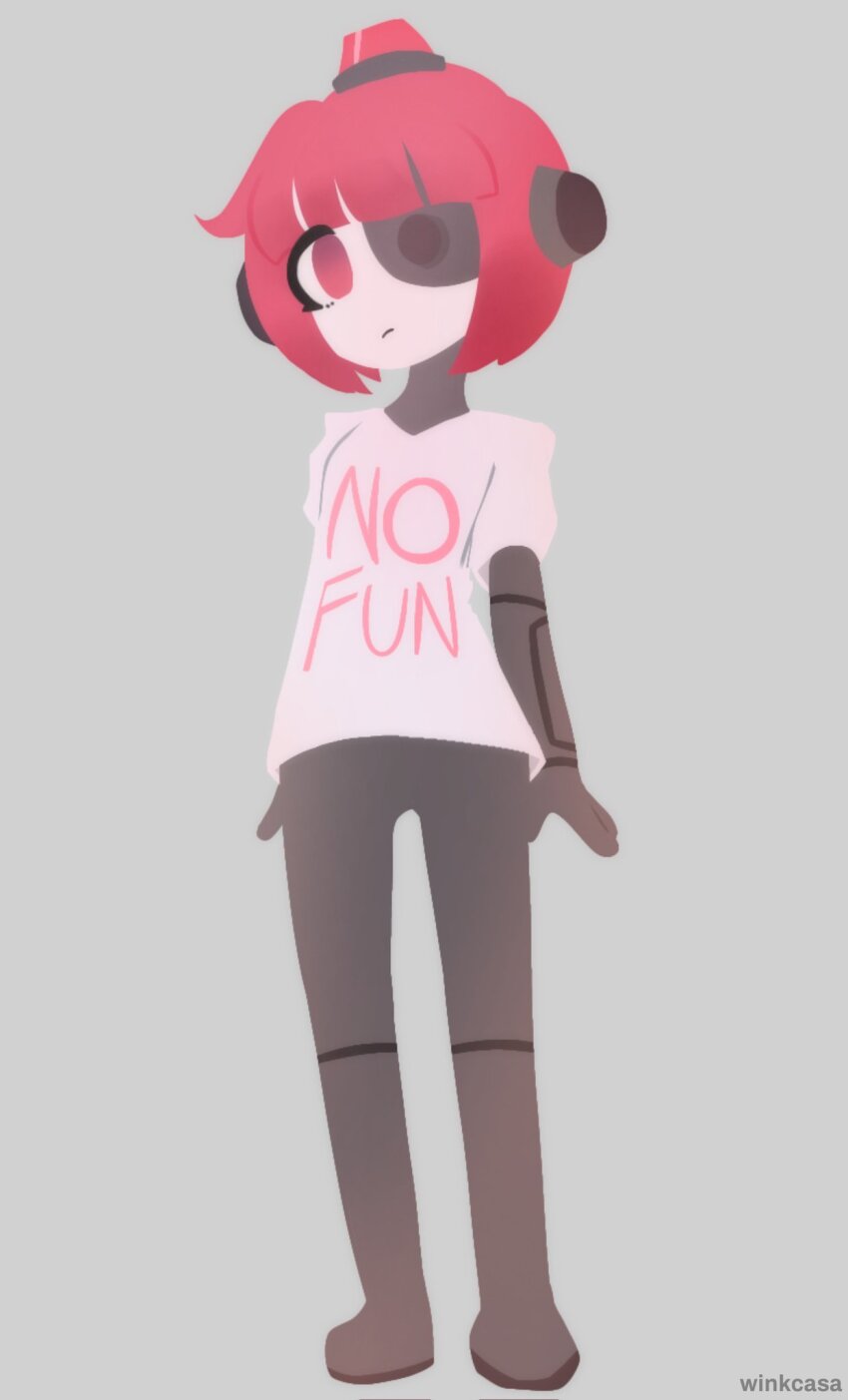 1girl, alarm_siren, artist_name, blunt_bangs, bob_cut, borrowed_character, bottomless, closed_mouth