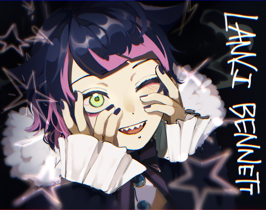 1boy, absurdres, akuma_shitsuji_to_kuroi_neko, androgynous, black_hair, black_jacket, black_nails, blunt_bangs