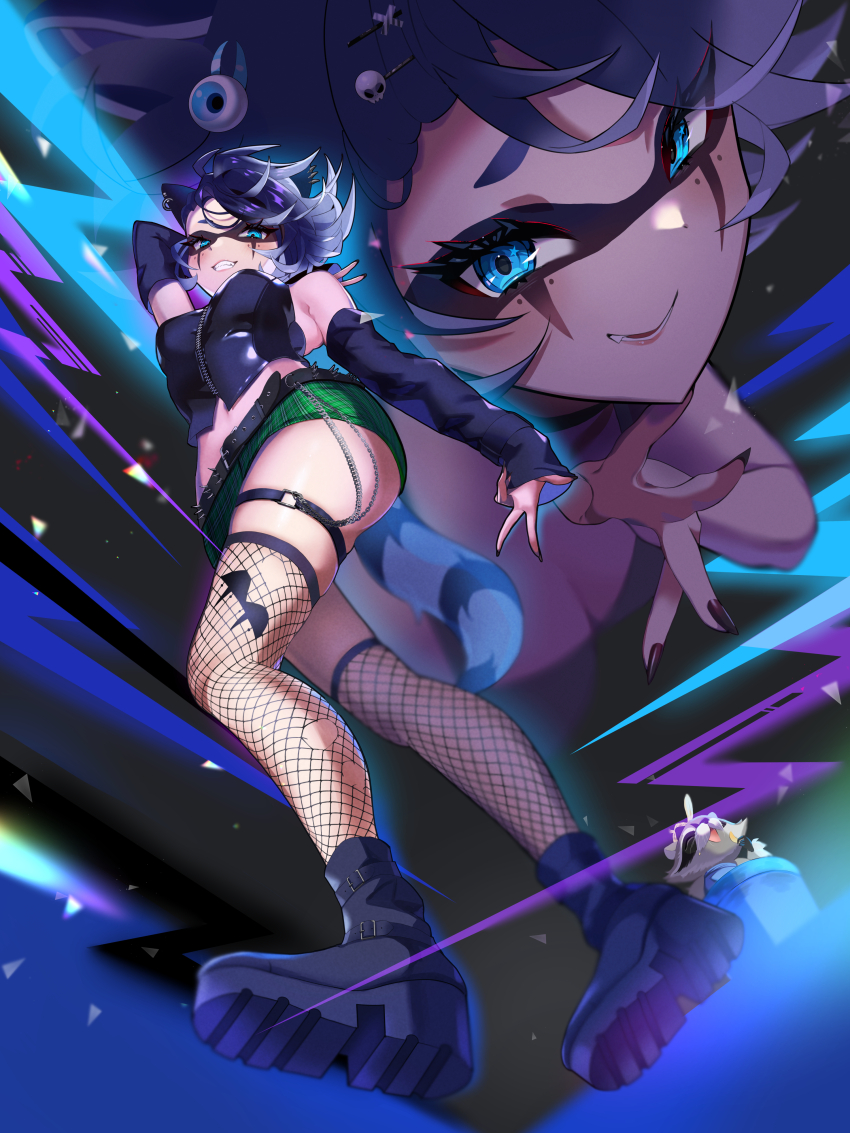 1girl, absurdres, animal_ears, bare_shoulders, belt, black_belt, black_bustier, black_footwear