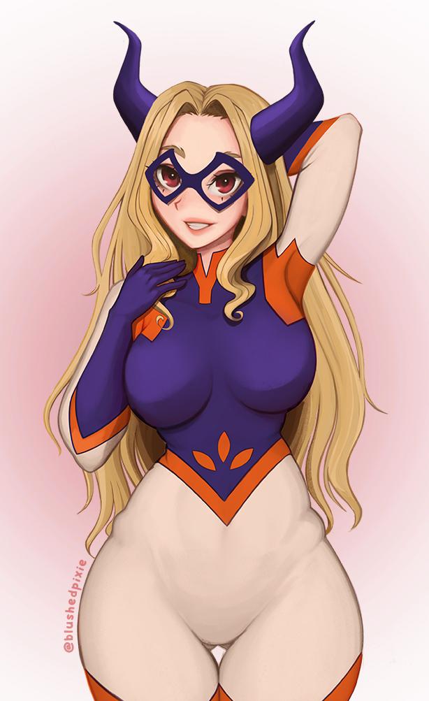 1girl, artist_name, blonde_hair, blushedpixie, bodysuit, boku_no_hero_academia, breasts, eye_mask